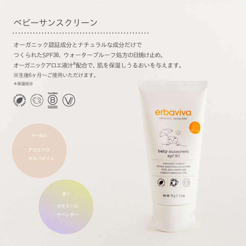 エルバビーバ 【ベビーサンスクリーン SPF30 】75g  日焼け止めクリーム　生後6か月から erbaviva（アメリカ）