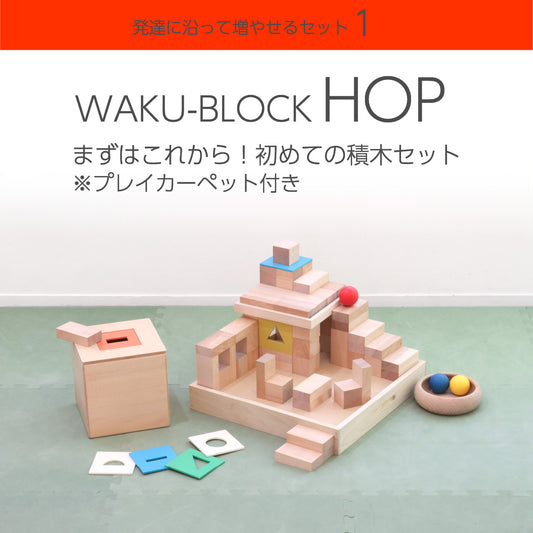 【予約・2027年3月頃入荷分】WAKU-BLOCK HOP（プレイカーペット4枚付き）童具館 215023  立方体 直方体 積木 積み木 ボール WAKU