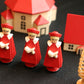 赤い聖歌隊と教会 クリスマスオーナメント ドイツ 木製　ザイフェン