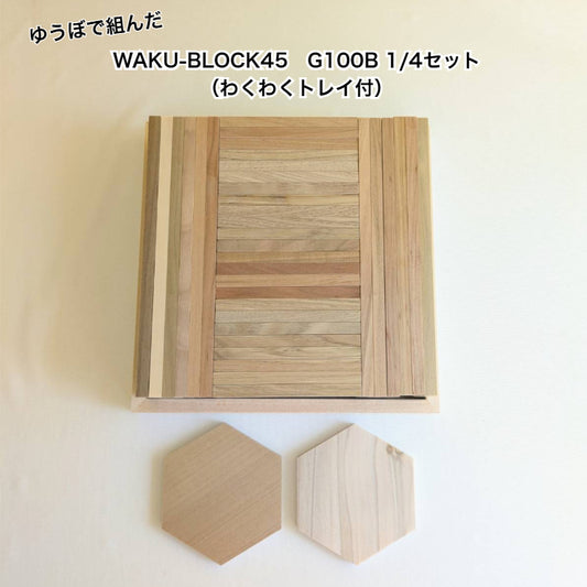 【ゆうぼで組んだ】 WAKU-BLOCK45 G100 B 1/4セット（わくわくトレイ付き） 童具館 積み木 長板 2倍 4倍 数量限定　202293-1/4t