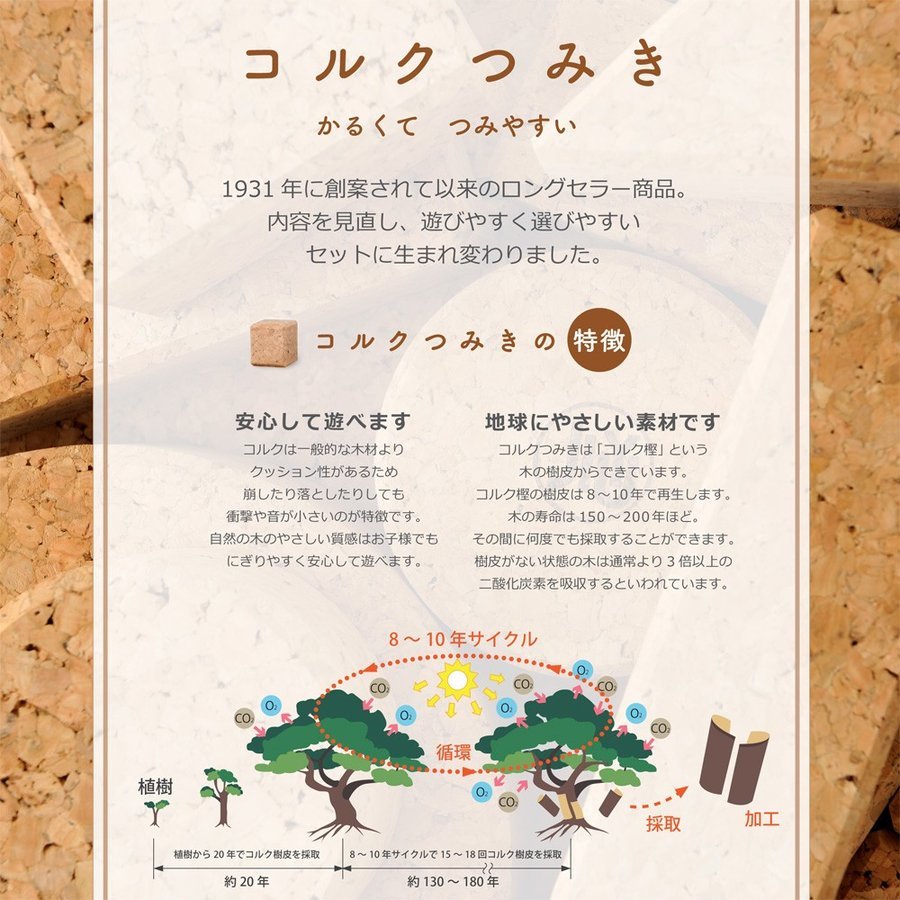 【コルクつみき 12ピース】自由学園生活工芸研究所 出産祝い 赤ちゃん おもちゃ 0歳 知育玩具 コルク つみき 積木 １歳 ２歳 3歳 グッドトイ ギフト プレゼント